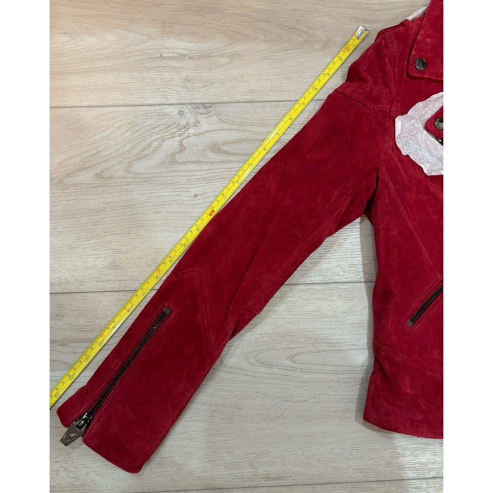 Silent New York Red Suede Moto Jacket Asymmetrical Zip Biker Womens XS - Picture 7 of 9